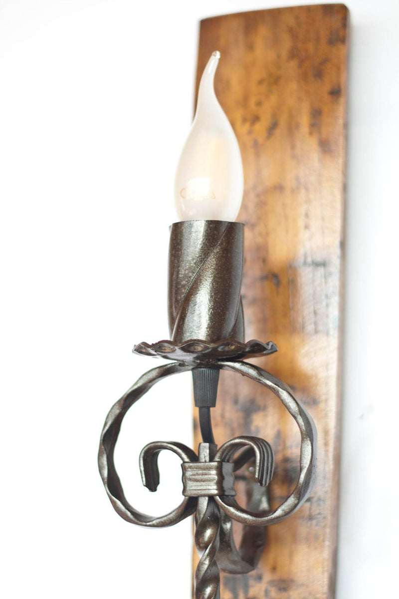 Rustic Wood and wrought iron Barrel sconce Old West Iron