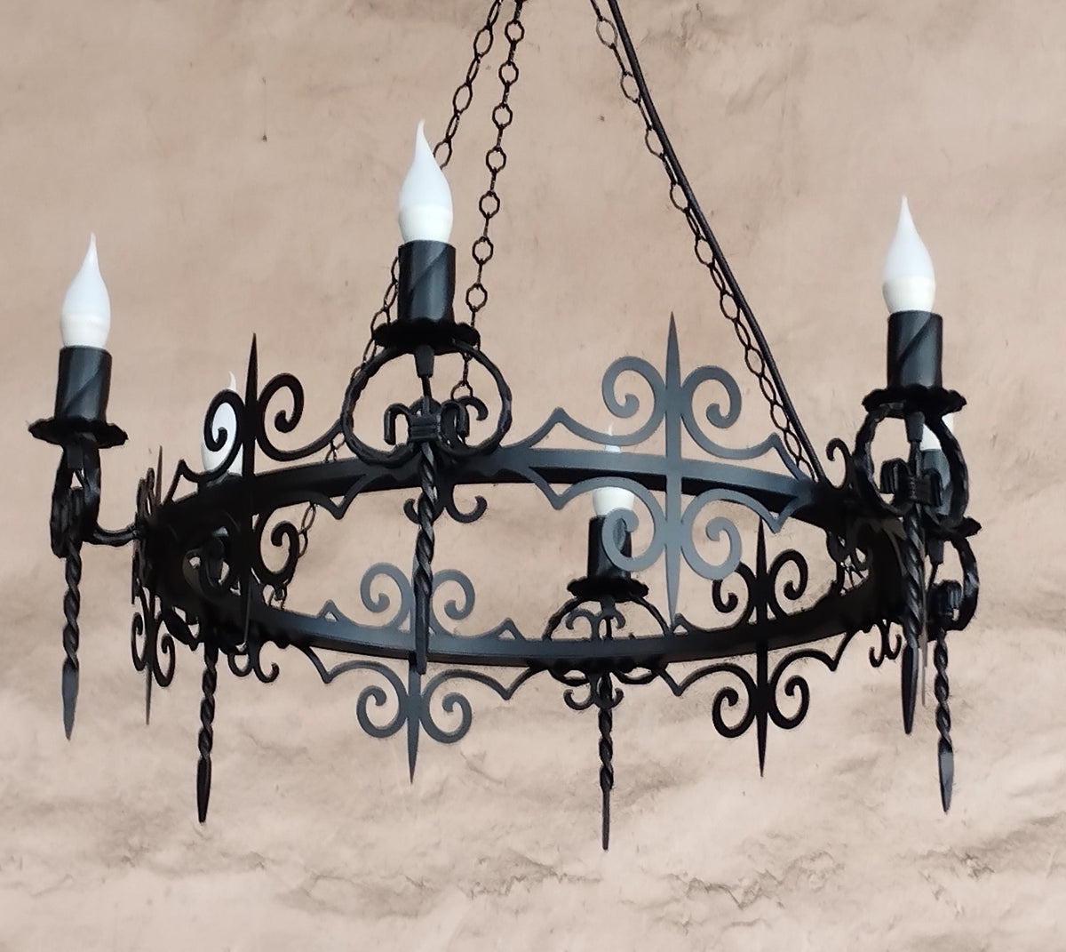 Gothic wrought iron chandelier Old West Iron