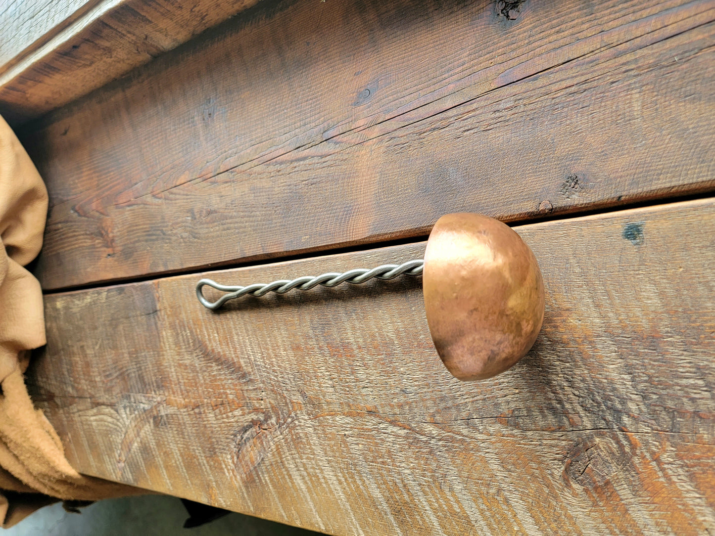 Hand Forged Twisted Iron and Copper Ladle