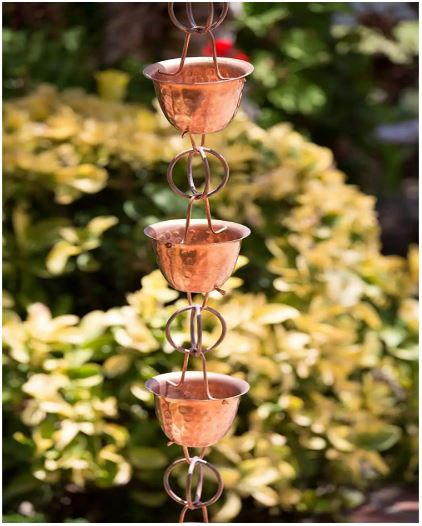 Solid Copper Hammered Rain Chain Cups 8.5 ft Long
