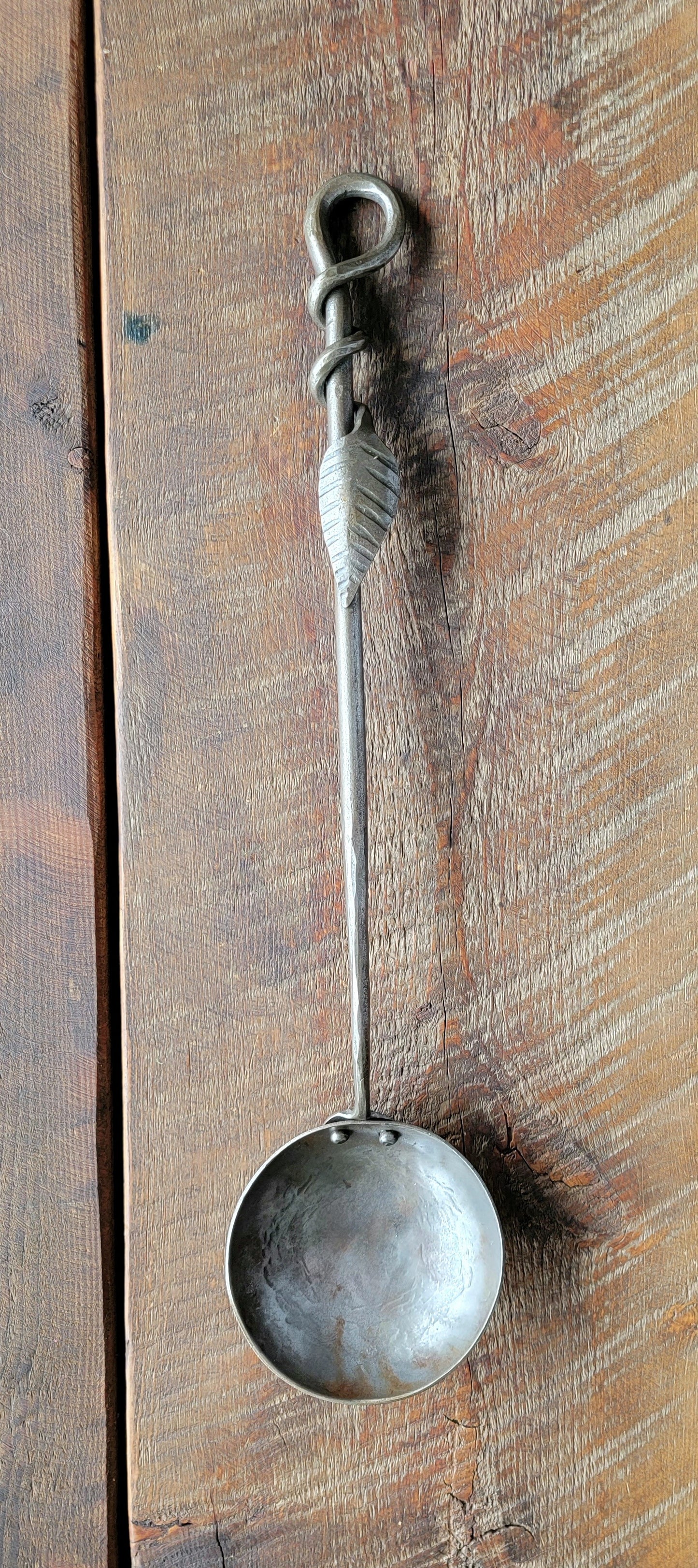 Hand Forged Steel Egg Spoon With Leaf Handle