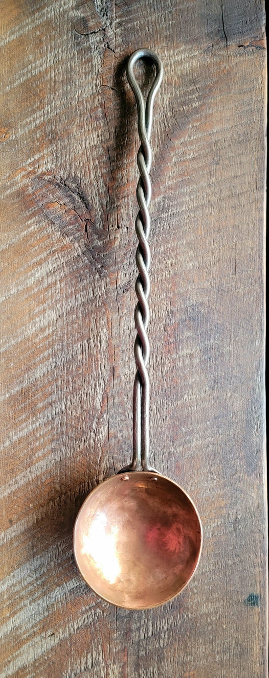 Hand Forged Twisted Steel and Solid Copper Egg Spoon