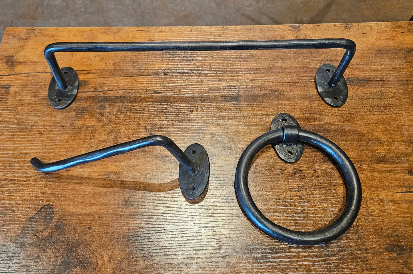 Hammered Iron Bath Hardware - Oval Backplates