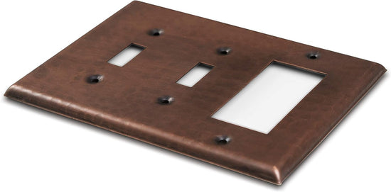 Load image into Gallery viewer, Hand Hammered Copper Triple Switch Plate - Toggle Rocker Combination Wall Plates &amp;amp; Covers Switch Plates &amp;amp; Outlet Covers
