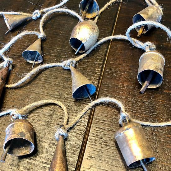 Rustic Bells Garland, Festive Holiday Decoration, Christmas Garland, Fireplace Decor, Hanging Bell Garland, Artisan Rustic Bell Decor