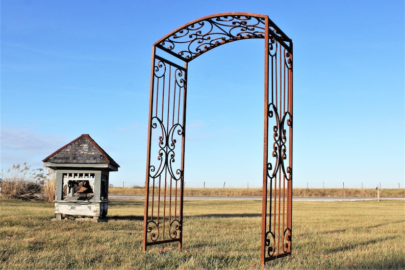Wrought Iron Arched Narrow Rivertown Arbor, Climbing Flower Garden Arch, Rustic Vine Trellis, Large Metal Archway Entry, Yard Driveway