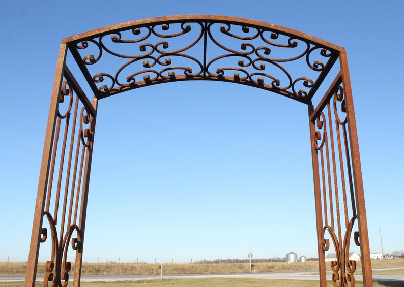 Wrought Iron Arched Narrow Rivertown Arbor, Climbing Flower Garden Arch, Rustic Vine Trellis, Large Metal Archway Entry, Yard Driveway