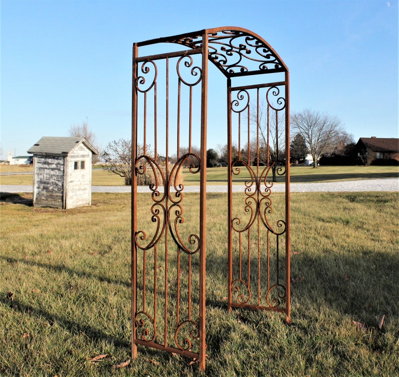 Wrought Iron Arched Narrow Rivertown Arbor, Climbing Flower Garden Arch, Rustic Vine Trellis, Large Metal Archway Entry, Yard Driveway