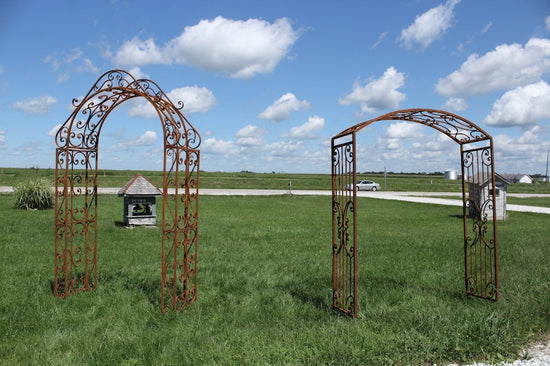Wrought Iron Arched Narrow Rivertown Arbor, Climbing Flower Garden Arch, Rustic Vine Trellis, Large Metal Archway Entry, Yard Driveway