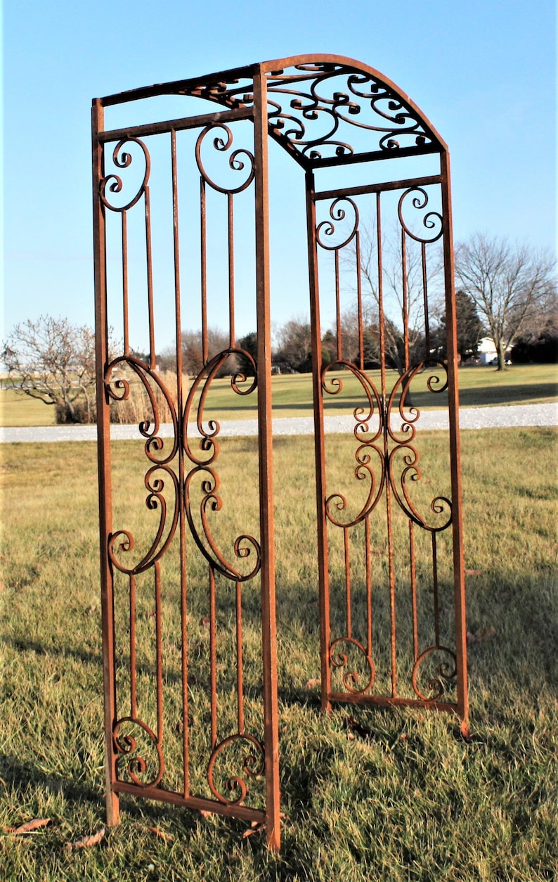 Wrought Iron Arched Narrow Rivertown Arbor, Climbing Flower Garden Arch, Rustic Vine Trellis, Large Metal Archway Entry, Yard Driveway
