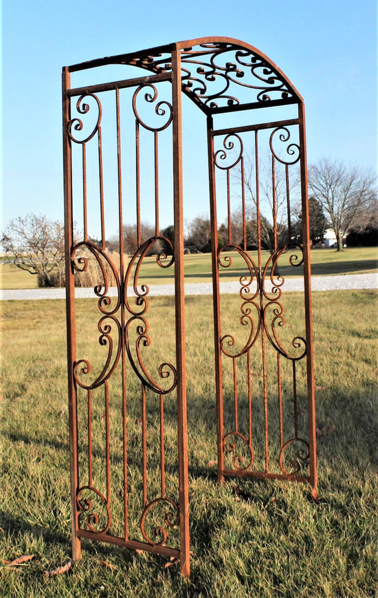 Wrought Iron Arched Narrow Rivertown Arbor, Climbing Flower Garden Arch, Rustic Vine Trellis, Large Metal Archway Entry, Yard Driveway