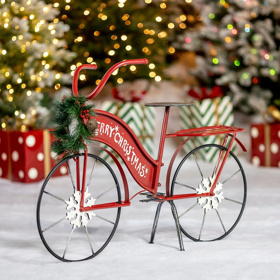 Load image into Gallery viewer, Iron &amp;quot;Merry Christmas&amp;quot; Bicycles with Wreaths Holiday Ornaments Christmas
