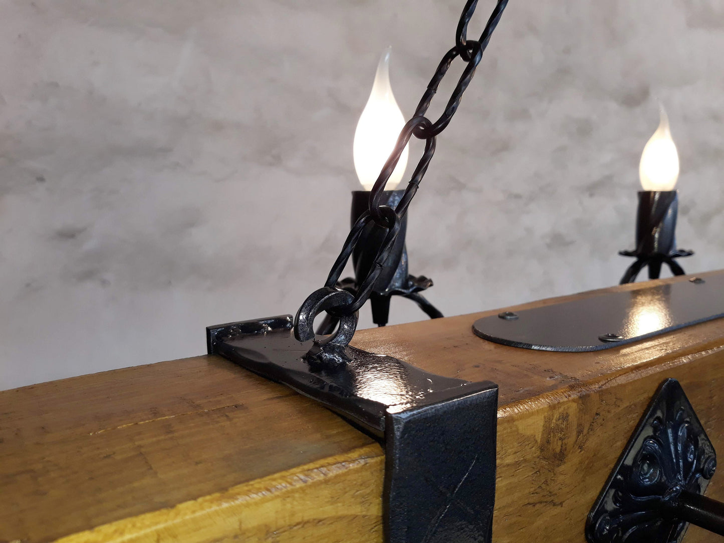 Castle Wood beam and wrought iron chandelier Lighting Lighting