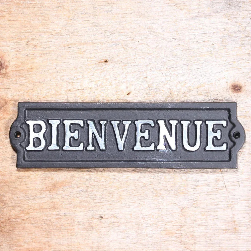 "Bienvenue" Cast Iron Wall Sign Signage Wall Sign