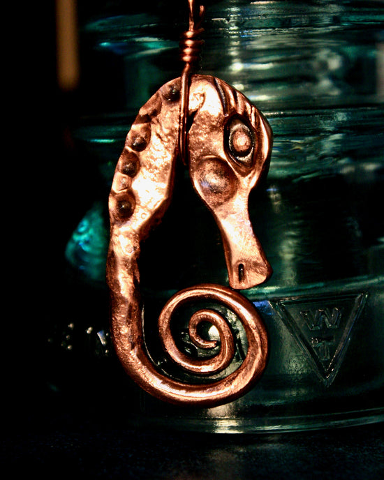 copper seahorse pendant, hand forged Charms & Pendants Gift