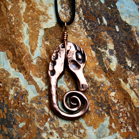 copper seahorse pendant, hand forged Charms & Pendants Gift