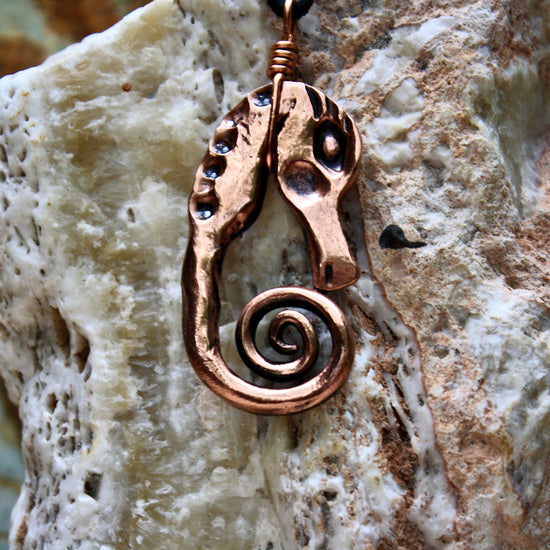 copper seahorse pendant, hand forged Charms & Pendants Gift
