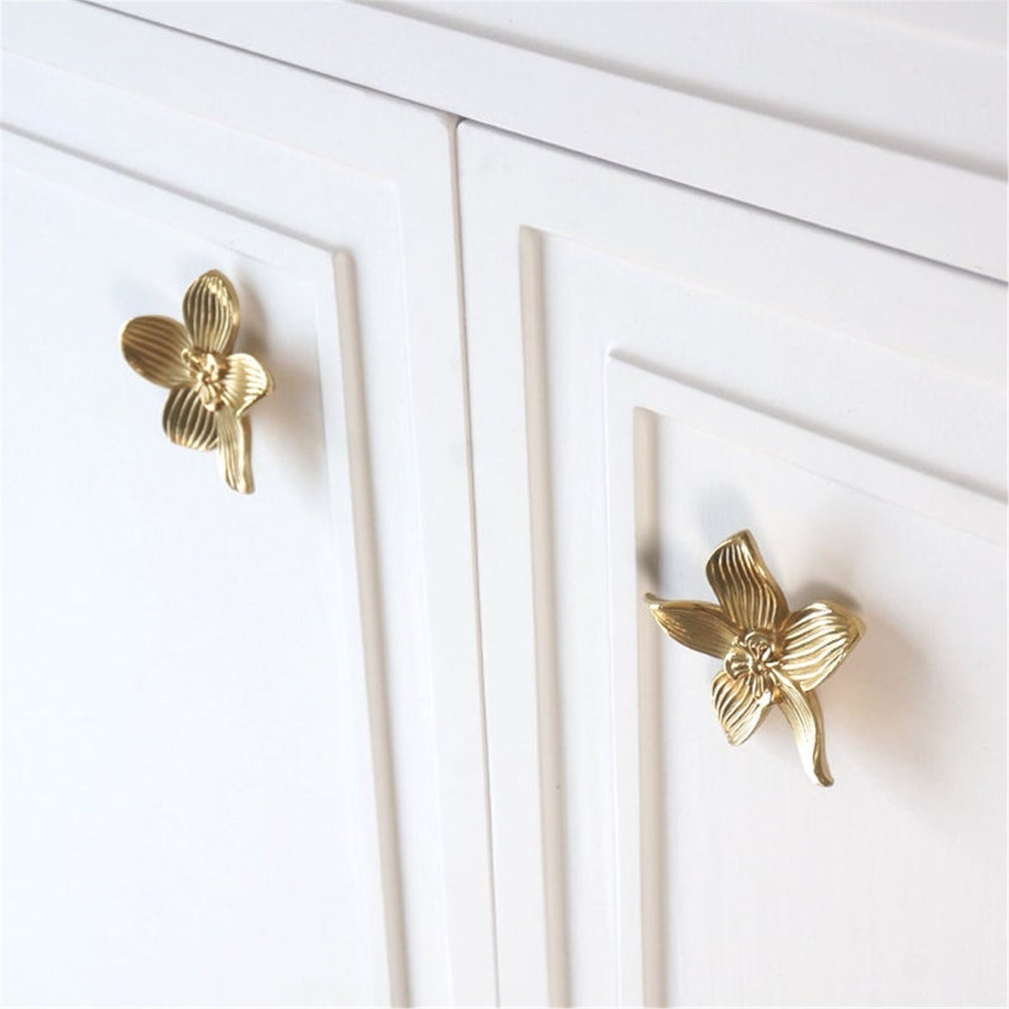 Nordic Flower Brass Drawer Pulls Cabinet Knobs & Handles Drawer Pull