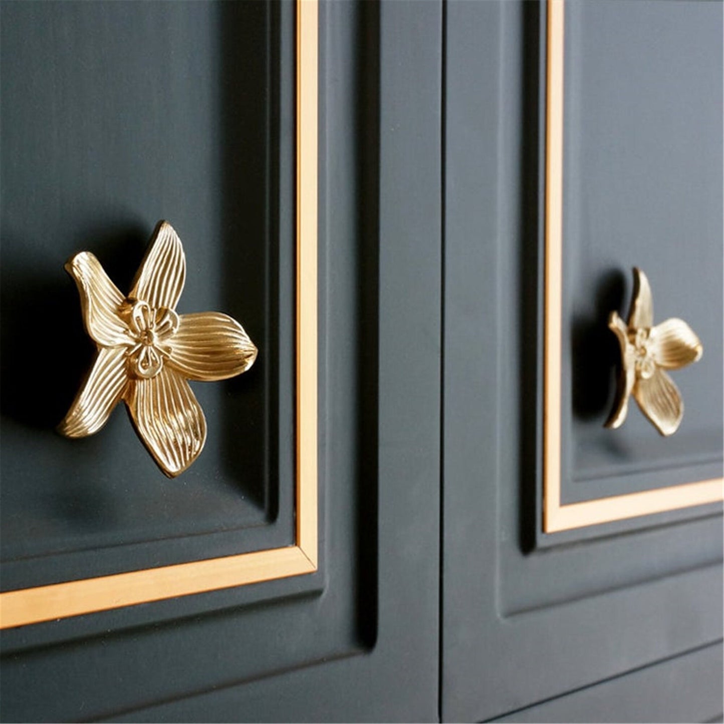 Nordic Flower Brass Drawer Pulls Cabinet Knobs & Handles Drawer Pull