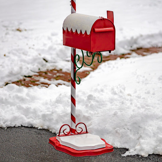 Load image into Gallery viewer, Christmas Mailbox with Candy Cane Pole and Hanging Sign Mailboxes Christmas

