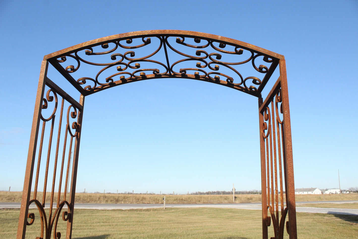 Wrought Iron Arched Narrow Rivertown Arbor, Climbing Flower Garden Arch, Rustic Vine Trellis, Large Metal Archway Entry, Yard Driveway