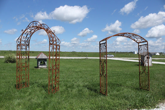 Wrought Iron Arched Narrow Rivertown Arbor, Climbing Flower Garden Arch, Rustic Vine Trellis, Large Metal Archway Entry, Yard Driveway