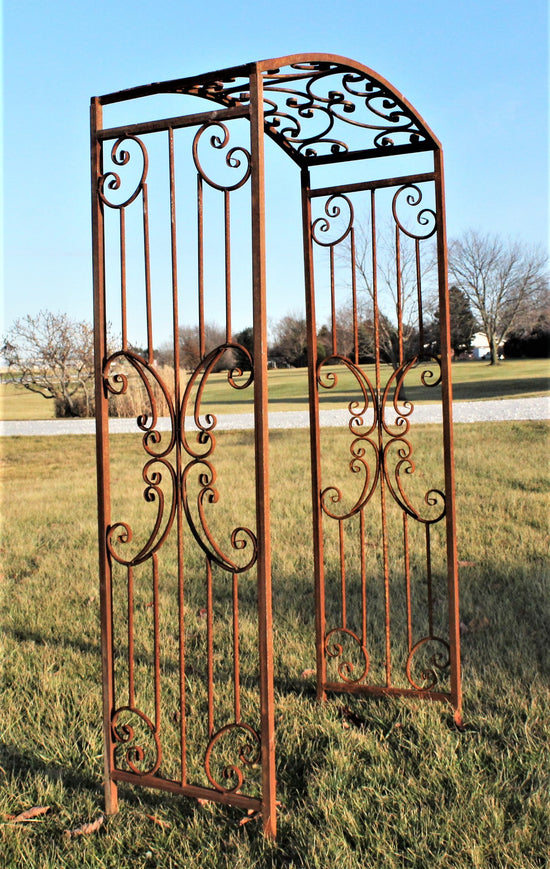 Wrought Iron Arched Narrow Rivertown Arbor, Climbing Flower Garden Arch, Rustic Vine Trellis, Large Metal Archway Entry, Yard Driveway
