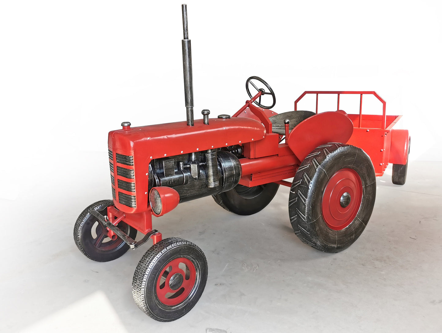 "The Chesney" Red Metal Decorative Tractor with Cart Sculptures & Statues Sculpture