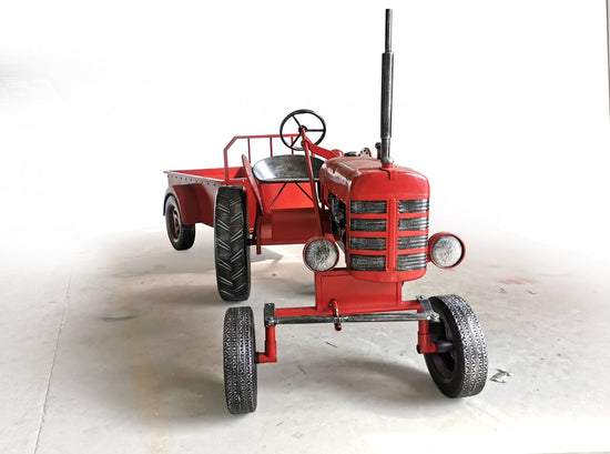 "The Chesney" Red Metal Decorative Tractor with Cart Sculptures & Statues Sculpture
