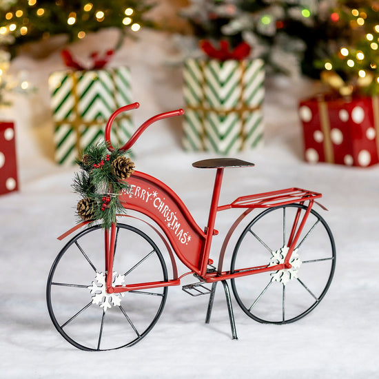 Load image into Gallery viewer, Iron &amp;quot;Merry Christmas&amp;quot; Bicycles with Wreaths Holiday Ornaments Christmas
