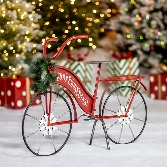 Load image into Gallery viewer, Iron &amp;quot;Merry Christmas&amp;quot; Bicycles with Wreaths Holiday Ornaments Christmas
