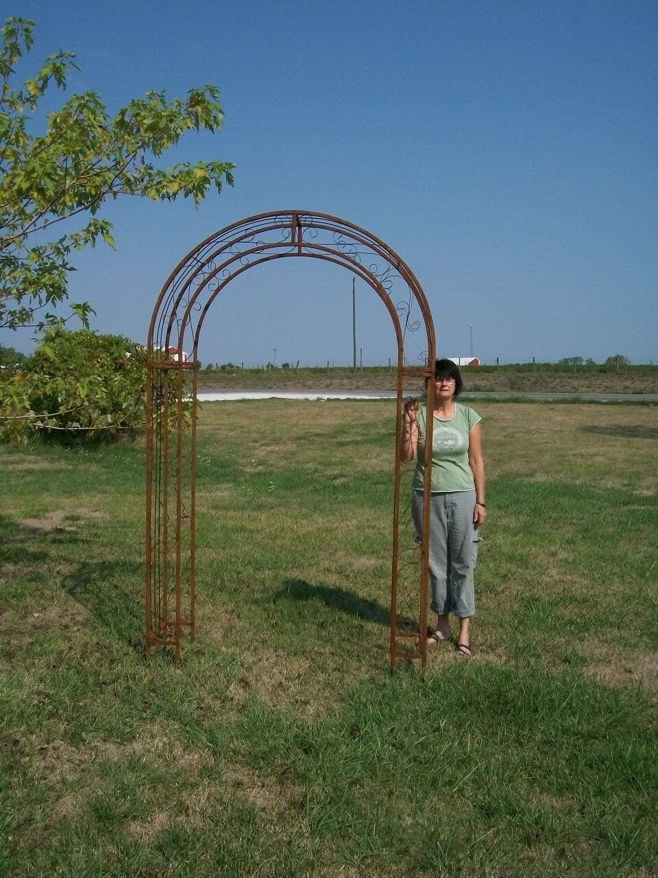 Wrought Iron Arbor- Round Top, Climbing Flower Garden Arch, Rustic Vine Trellis, Large Metal Archway Entry, Yard Driveway