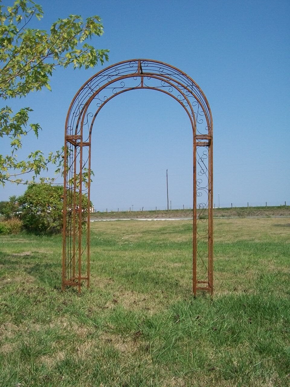 Wrought Iron Arbor- Round Top, Climbing Flower Garden Arch, Rustic Vine Trellis, Large Metal Archway Entry, Yard Driveway