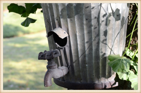 17"t Old Bucket Birdhouse Feeder or Planter - Outdoor Patio Decor - Metal Flower or Ivy Basket Container - Rustic Bird Home -