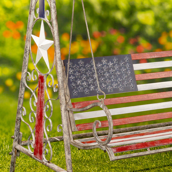 "Betsy" American Flag Iron Swing Bench Benches Furniture