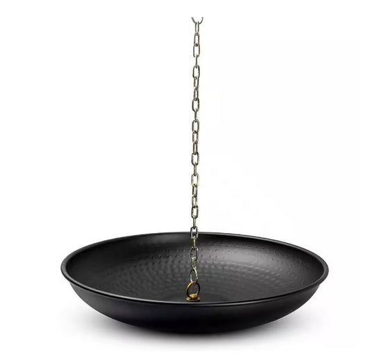 Hand Hammered Black Rain Chain Anchoring Basin - 15" diameter