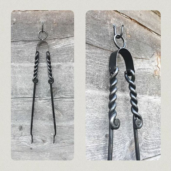 Hand-Forged Fireplace Tongs | Wrought Iron Fire Pit Tools