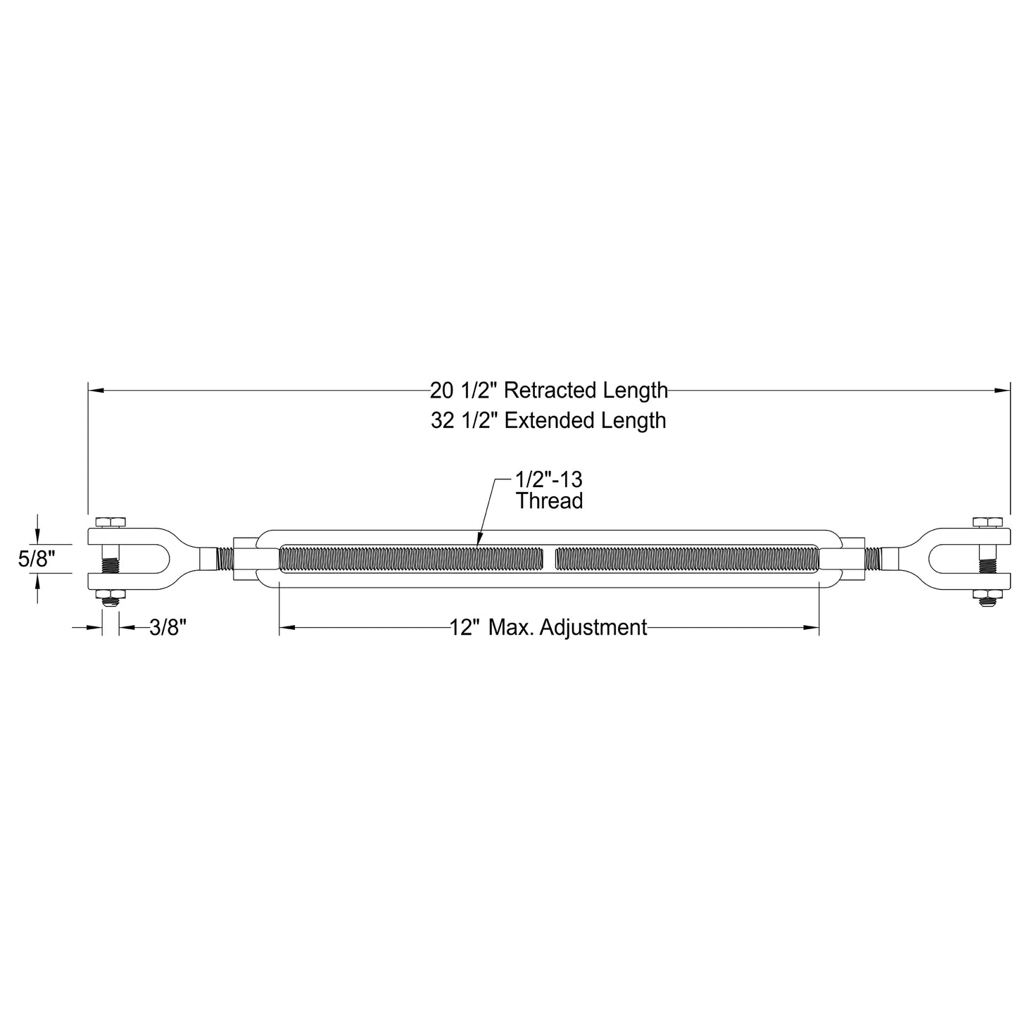 1/2" Diameter Hook to Eye Turnbuckles Hardware Turnbuckle