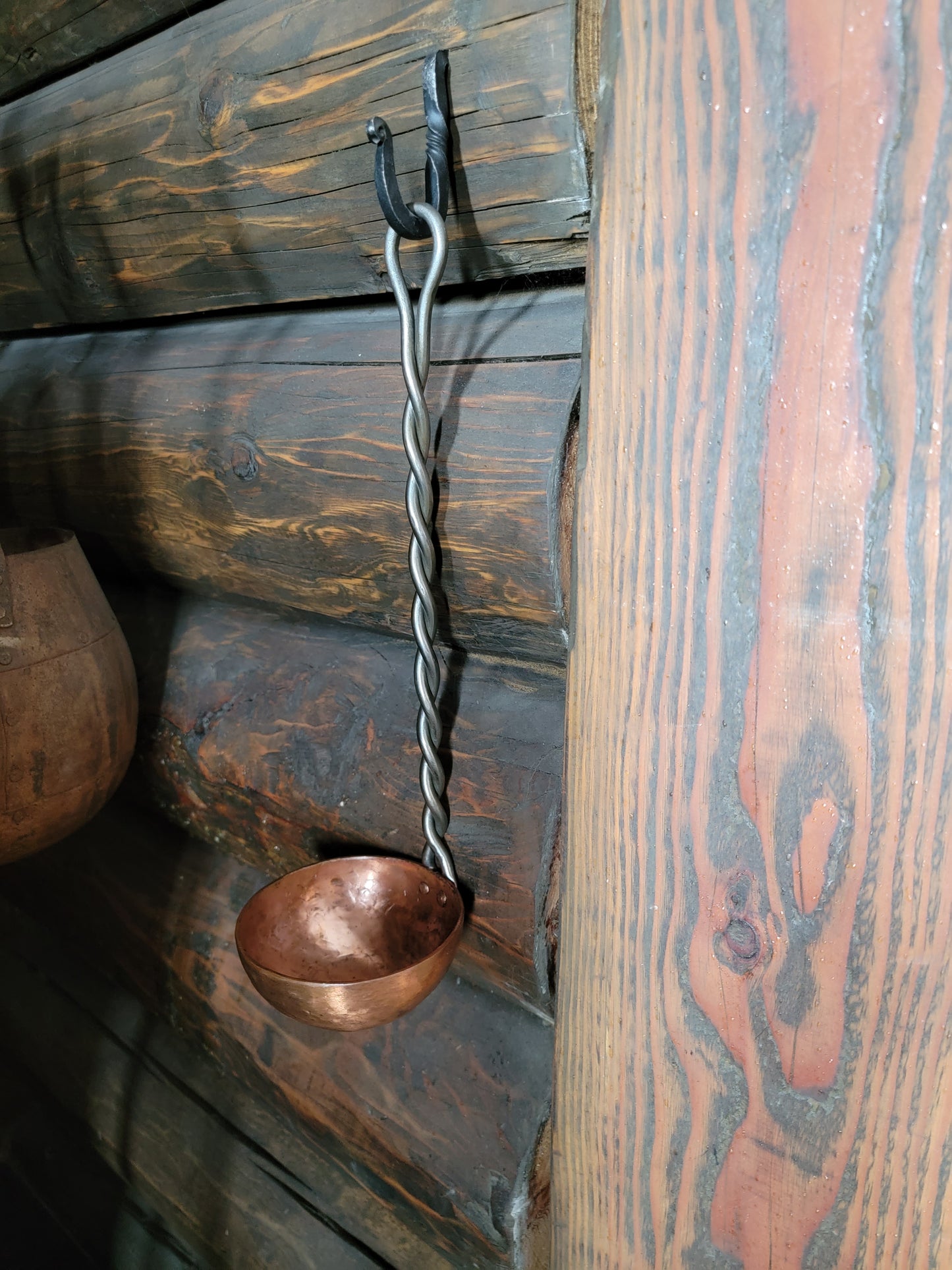 Hand Forged Twisted Iron and Copper Ladle
