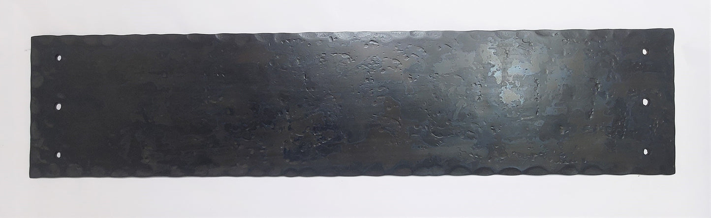 Plain Straight Iron Kickplate shown with Wrought Iron Patina finish and distressed texture.