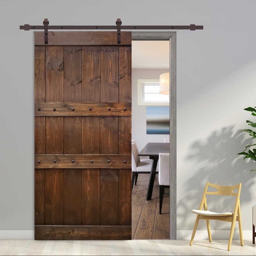 Walnut Stained 3-Panel Barn Door Doors Barn Door Kit
