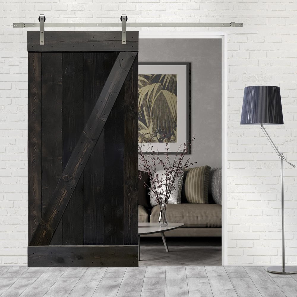 CALHOME Z Bar Series Solid Pine Wood Sliding Barn Door w/ Hardware Kit Doors Barn Door Kit