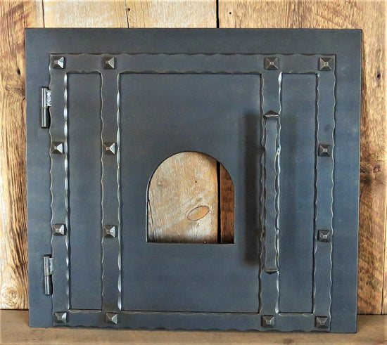 hinged custom sized iron pizza oven door for square opening