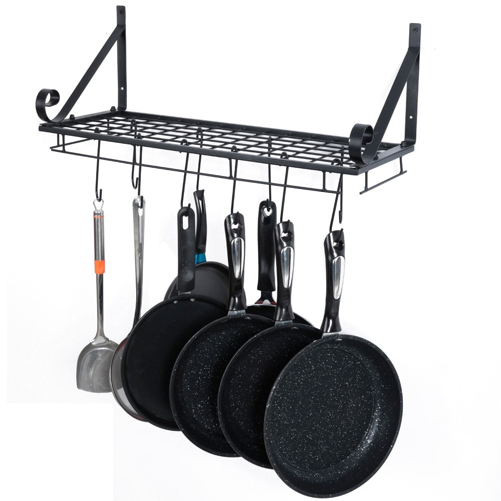 Sorbus Kitchen Wall Pot Pan Rack with 10 Hooks - Brown One Size at Hautelook