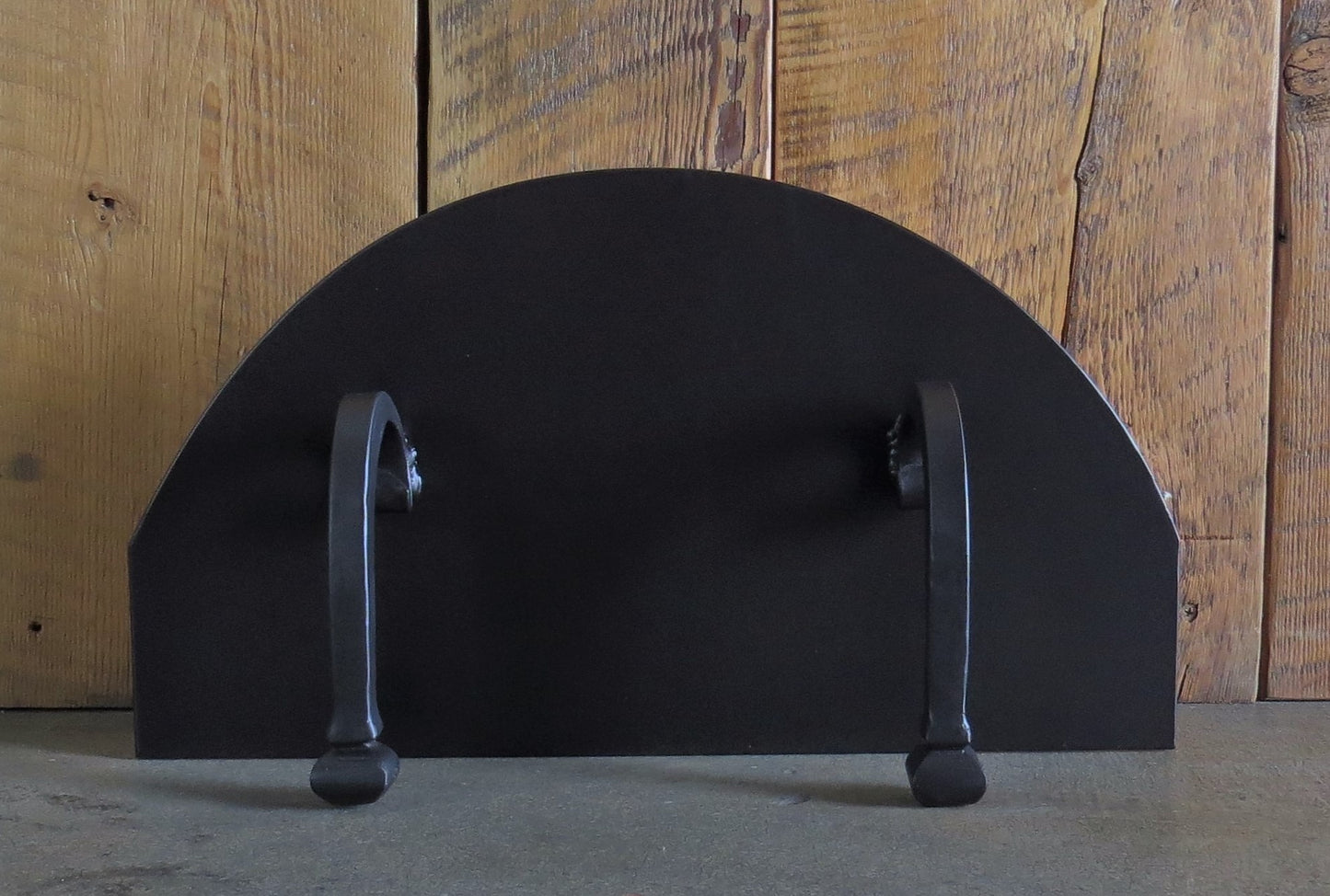 Custom Victorian Arched Freestanding Pizza Oven Door simple with decorative scrolled handles