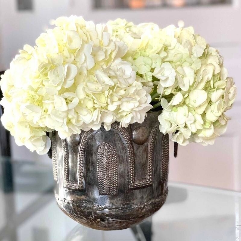 The Curated Nomad Haitia Handmade Hammered Metal Round Container with Handles Decorative Bowls Kitchen Accessory