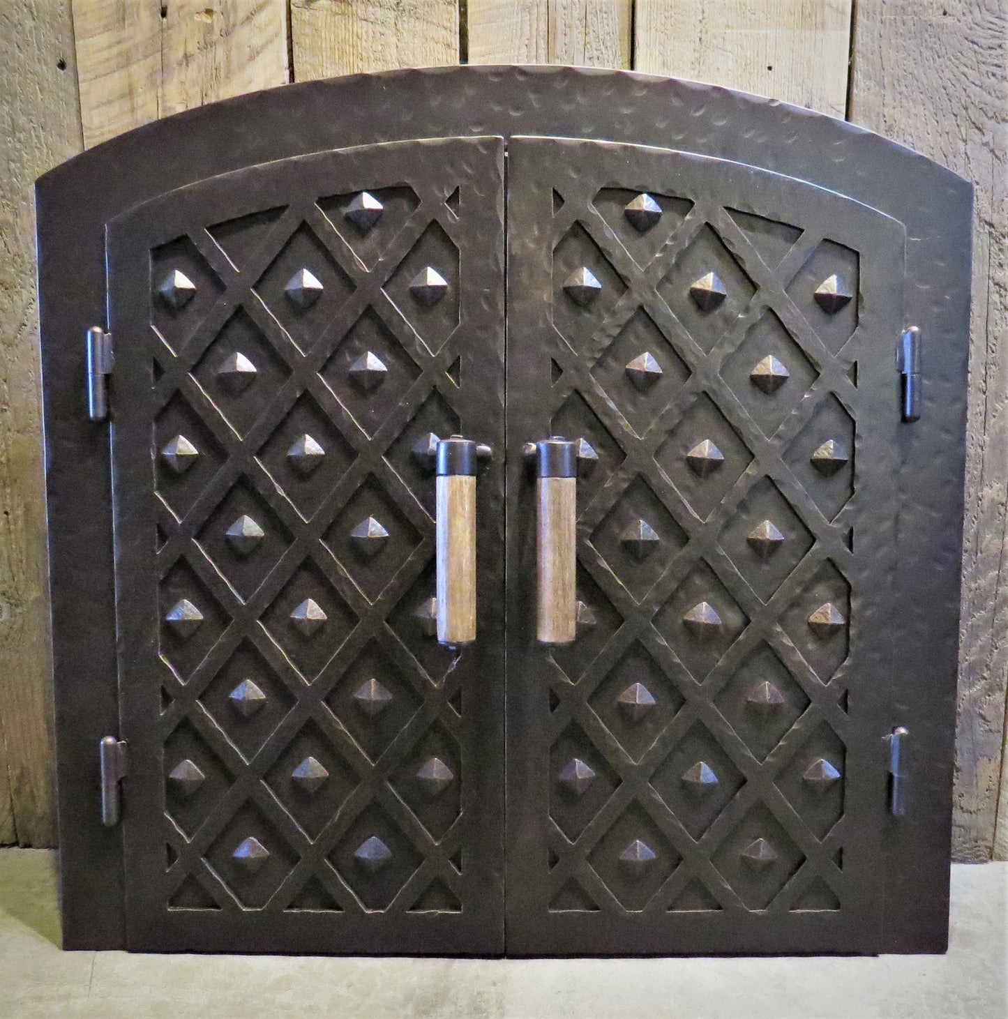 ornate high end pizza oven door double doors with wood handles