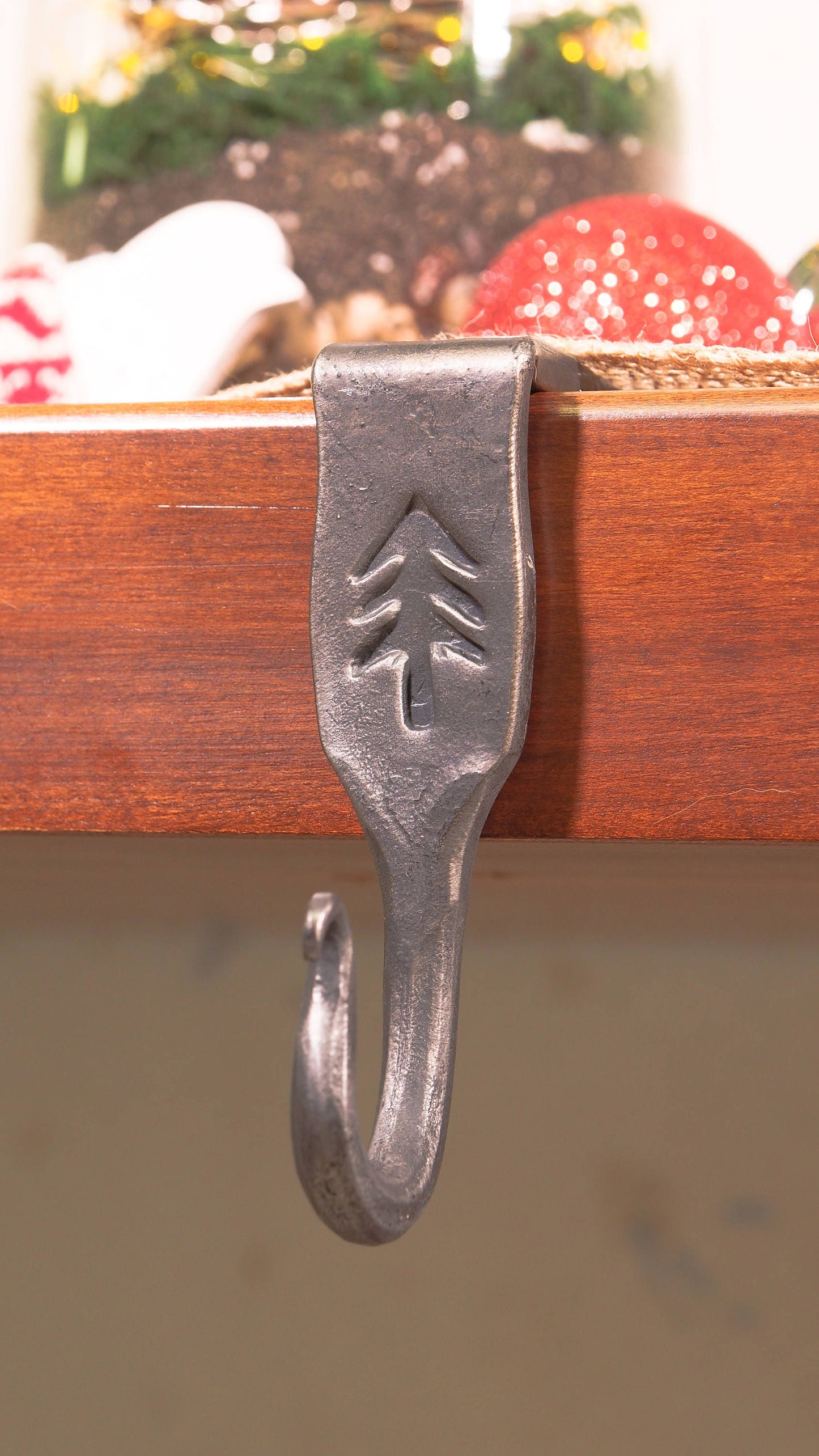 Forged Christmas Tree Mantle or Shelf Bracket Stockings hook – Old