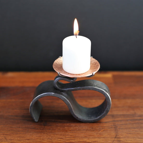 Candle Holder Iron and Copper - Hand Forged 6th 7th Anniversary Gift -Copper Sconce For Tea light - Holder for Votive Candle - Decorative