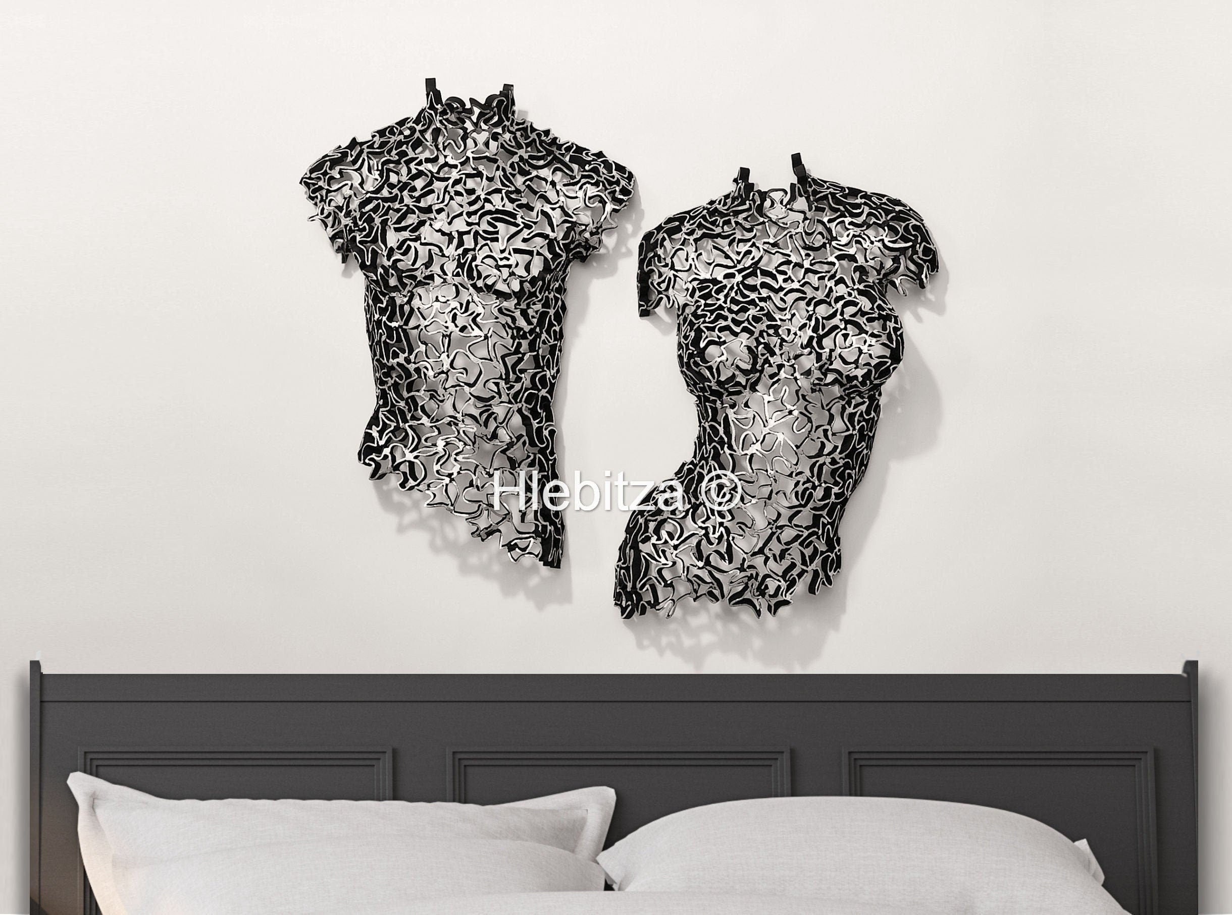 Life size Wall art sculpture, Woman, Man Torso Metal Silver Black La Old West Iron